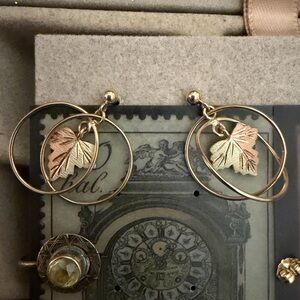 14kt and 10kt multi color solid Gold Leaf dangle drop Earrings black hills style